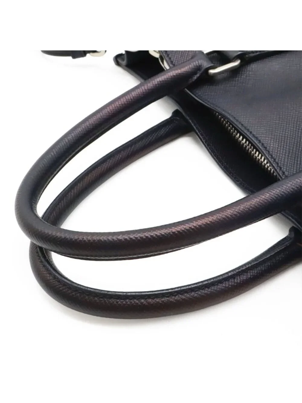 Prada Triangle Logo Saffiano Tote 2-Way Shoulder Bag Crossbody Leather Navy